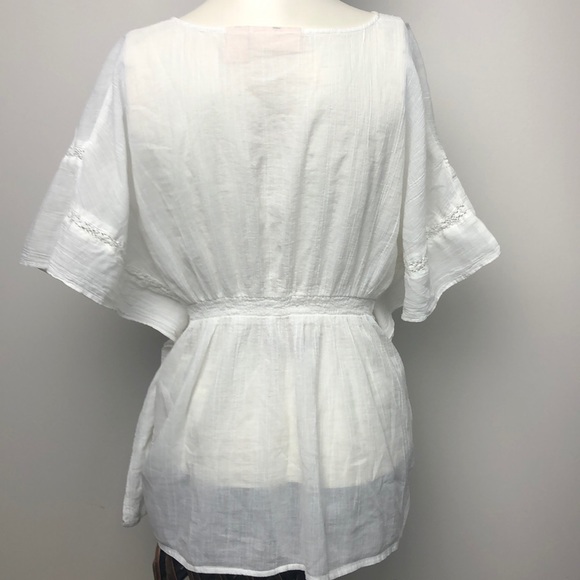 DKNY White 100% Cotton Batwing Eyelet Flutter Sleeve Blouse Top Size S - Picture 8 of 11